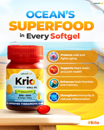 Salveo Krio Softgels Pure Antarctic Krill Oil Dietary Food Supplement Capsule with Omega-3
