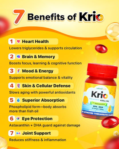 Salveo Krio Softgels Pure Antarctic Krill Oil Dietary Food Supplement Capsule with Omega-3