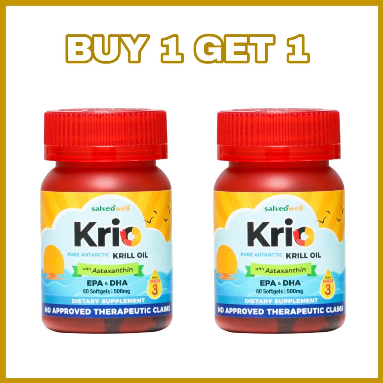 Buy1Get1 PROMO Salveo Krio Softgels Pure Antarctic Krill Oil Dietary Food Supplement Capsule with Omega-3