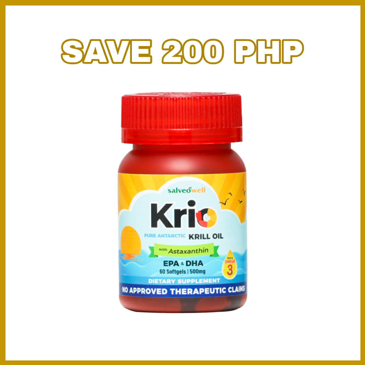 Salveo Krio Softgels Pure Antarctic Krill Oil Dietary Food Supplement Capsule with Omega-3