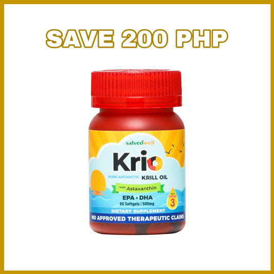 Salveo Krio Softgels Pure Antarctic Krill Oil Dietary Food Supplement Capsule with Omega-3