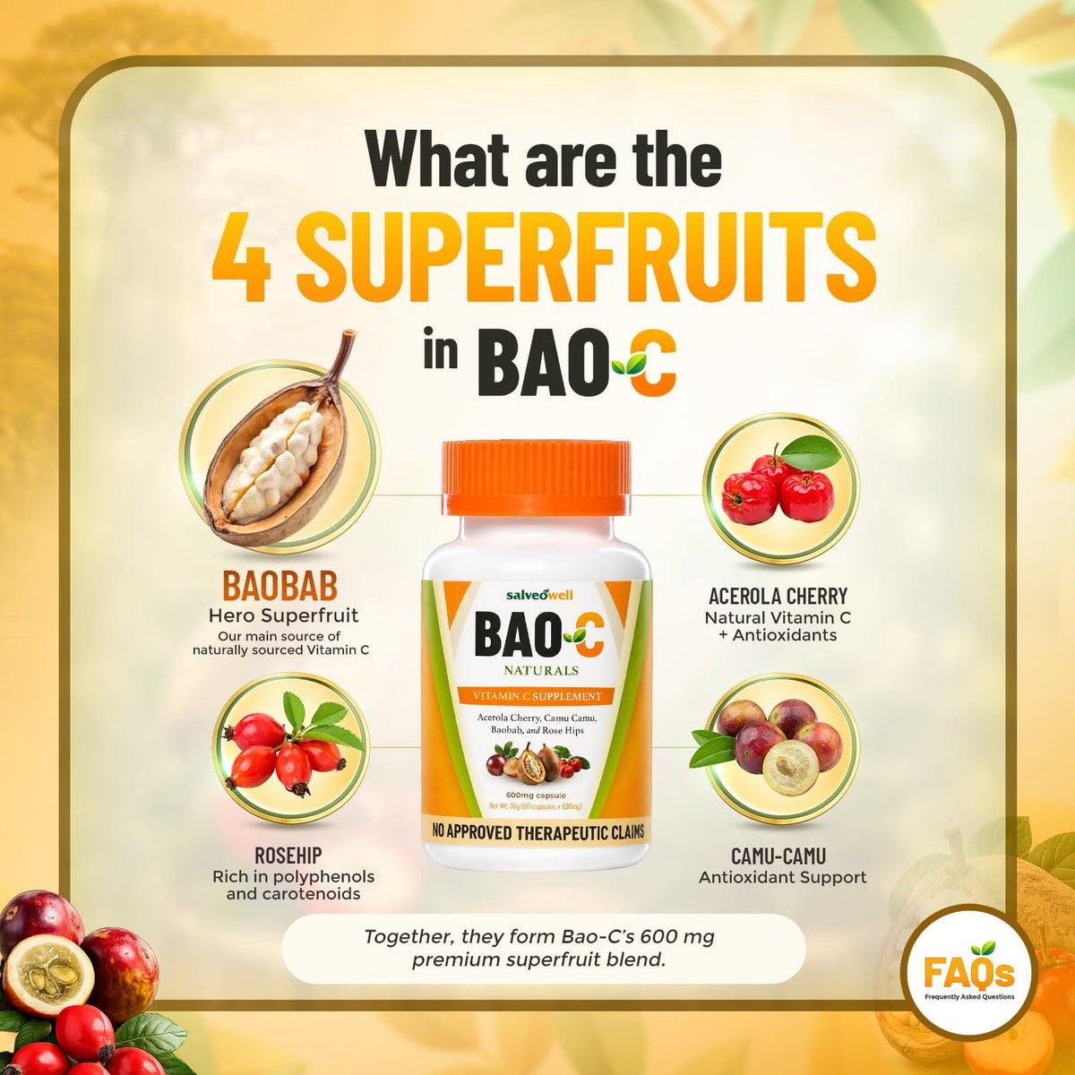 BAO-C Nature's Complete Vitamin C Made from 4 Superfruits