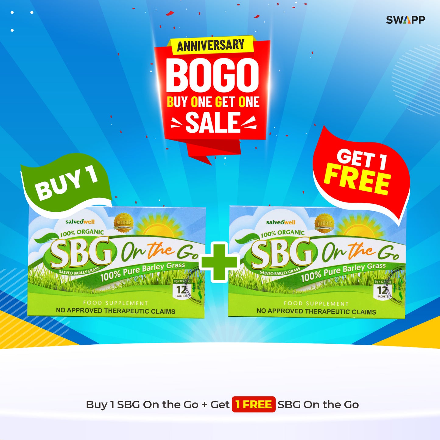 Buy1Get1 SBG Powder On The Go | 12 Sachets | 3grams per sachet